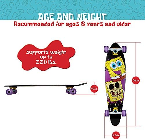 Kryptonics Spongebob 36" Longboard Skateboard – Durable Maple Deck, Smooth PU Wheels, Great for Kids, Teens & Beginners.