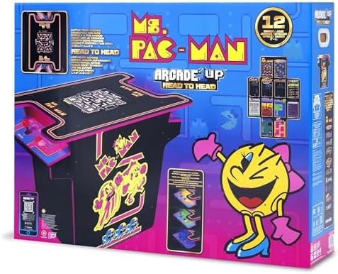 Arcade1Up Ms. PAC-MAN Head-to-Head Arcade Table, 12 Classic Games | Retro Home Arcade Machine with Light-Up Control Deck & Real-Feel Joysticks