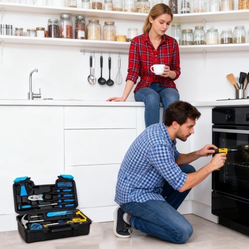 39-Piece Household Tools Kit - Small Basic Home Tool Set with Plastic Toolbox - Great for College Students, Household Use & More