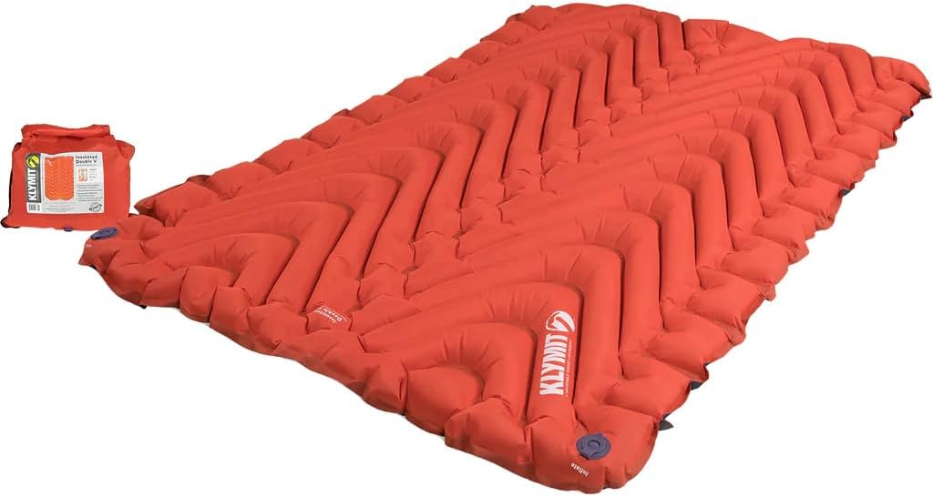 Klymit Insulated Double V Inflatable Sleeping Pad | Double Wide, Thick, Lightweight, Easy to Inflate, Foldable Air Bed for Camping & Backpacking
