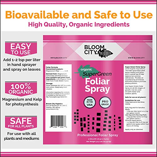 Bloom City Supergreen Organic Kelp Foliar Spray – Liquid Plant Supplement for Faster Nutrient Uptake, Greener Leaves & Vigorous Growth, 32 oz
