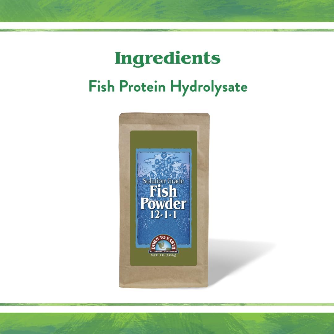 Down To Earth All Natural Fertilizers Solution Grade Fish Powder - 1 lb | Organic Water Soluble Nitrogen, Makes up to 50 Gallons of Liquid Fish Fertilizer for Soil or Foliar Spray 12-1-1
