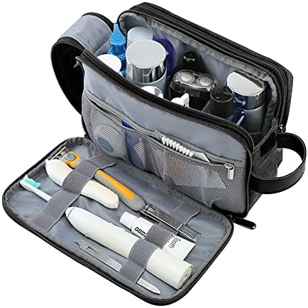 BAGSMART Toiletry Bag for Men, Canvas Travel Toiletry Organizer Dopp Kit Water-resistant Shaving Bag for Toiletries Accessories,Grey-Medium