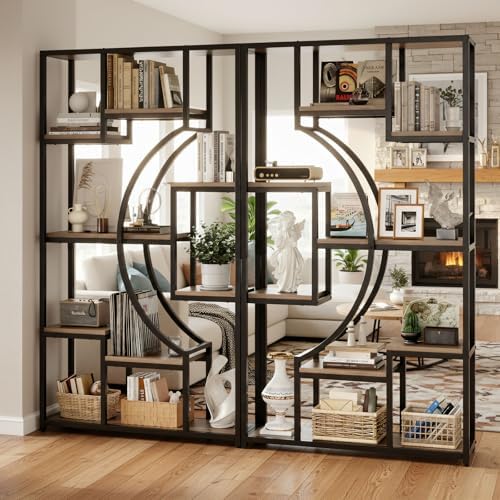 70.8" Tall Bookshelf Set of 2, 79" Wide Geometric Display Shelf with 18 Open Storage Shelves, Etagere Bookcase for Living Room, Office