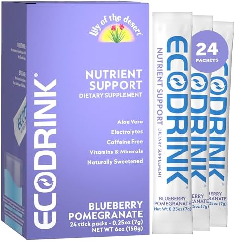 Lily of the Desert EcoDrink Nutrient Support Hydration Packets, Strawberry Lemonade – Naturally Sweetened Multivitamin Electrolyte Mix with Aloe, 24 Stick Packs/Box, 0.25 Oz Ea