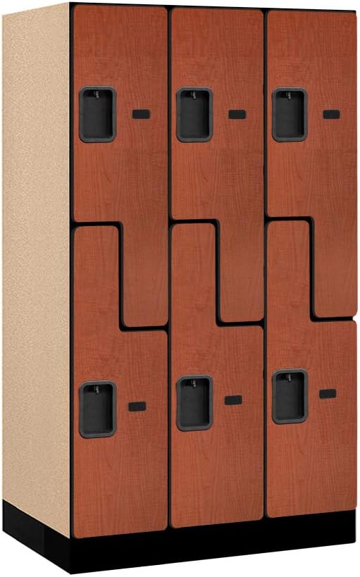 Salsbury Industries Double Tier 'S' Style Designer Wood Locker, Mahogany, 5' 3" x 15"