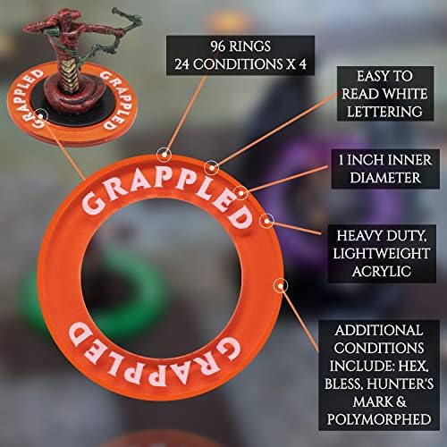 Kraftex DND Condition Rings [96pcs]: Accessories for Dungeon Masters to Track Spell Effects. Condition Markers D&D Accessories use as DND Tokens