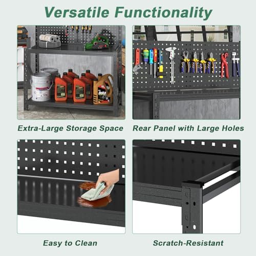 Work Bench with Pegboard,Heavy Duty 3000lbs Capacity Workbench Adjustable Shelves,Work Table for Garage Warehouse47.2 H*47.09" W*19" D
