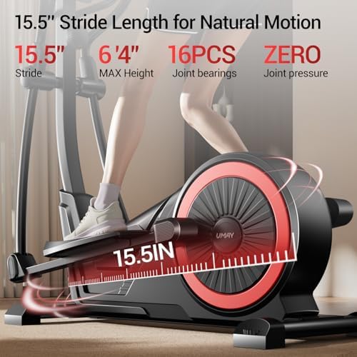 Elliptical Exercise Machine with 15.5''-17'' Stride & Heart Rate Grips,Ultra Silent Magnetic Elliptical Machine for Home with 16 Levels Resistance and LCD Monitor,400 LBS Weight Capacity