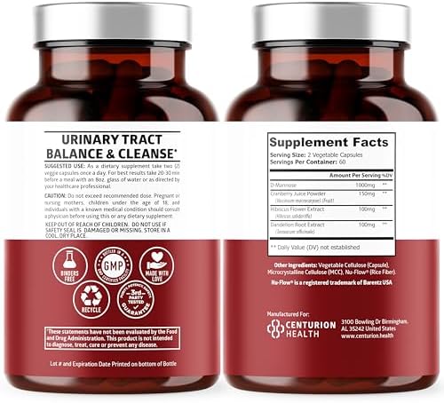 Premium D Mannose Supplement for Women and Men [Max Strength, 1350MG] Natural D-Mannose with Cranberry