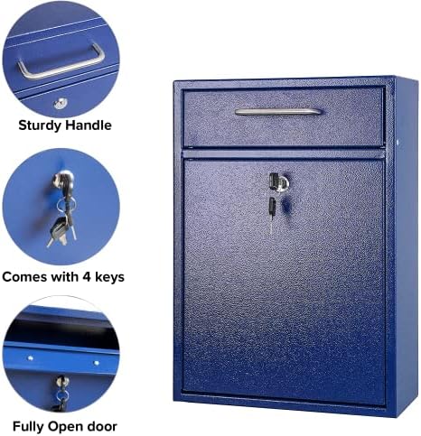Wall Mounted Locking Vertical Dropbox Mailbox - Safe and Secure (Large) | Made with Galvanized Steel (Black)