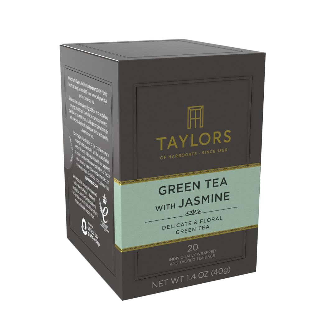 Taylors of Harrogate Green Tea with Jasmine, Individually Wrapped Bags, 20 Count (Pack of 1), Delicate, Floral & Sweet, Caffeinated, Enjoy Hot or Iced, 20 Teabags
