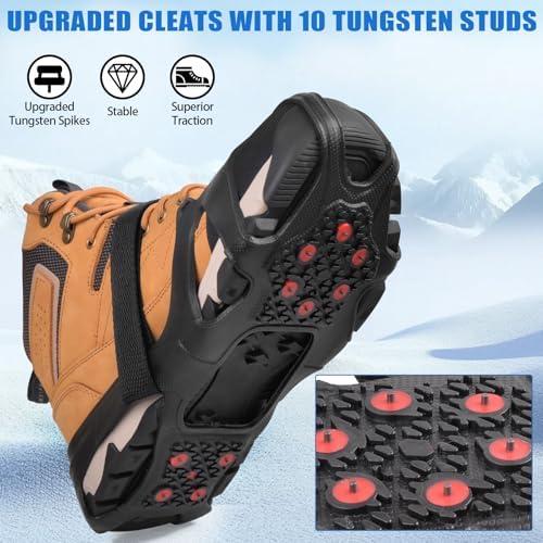 Ice Cleats Tungsten Crampons, Anti Slip Shoes Grippers with Reflective Heel, Ice Snow Cleats for Shoes and Boots Men Women Slip-on Overshoes Stretch Footwear