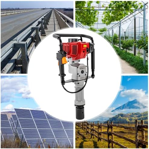 Gas Powered T Post Driver Manual Piledriver 2 Stroke 52cc Gasoline Pile Driver Kit Farm Fence Post Hammer Push Pile Lightweight Petrol Piledriver