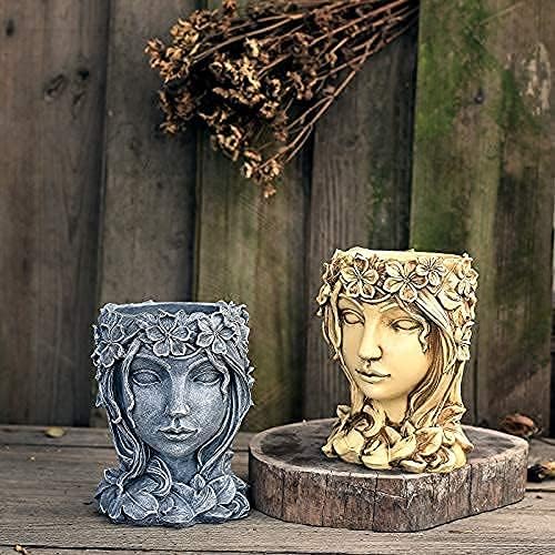 Head Planter Face Flower Pot Goddess Statue Planter Girl Portrait Container
