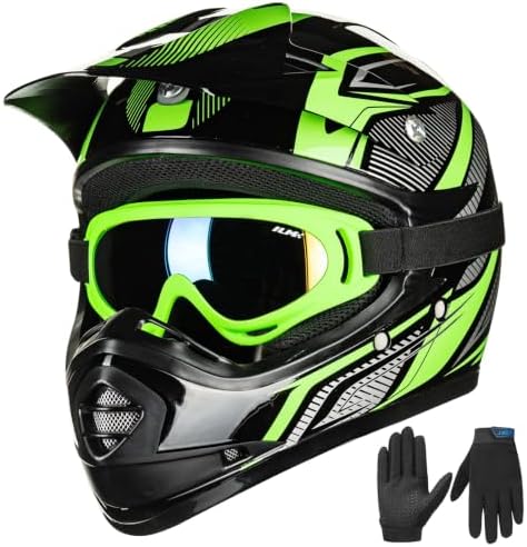 ILM Youth Kids ATV Motocross Helmet Goggles Sports Gloves Dirt Bike Motorcycle Off Road DOT Approved B07 (Youth-L, Matte Black)