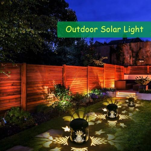 Lixada Outdoor Lighting Solar Powered LEDs Lawn Light Hollowed-Out Pineapple Design Hanging Landscape Decoration Lamp for Patio Garden Courtyard