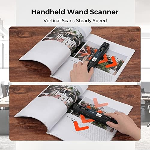 MUNBYN Portable Scanner, 900 DPI Handheld Wand Scanner, A4, 16GB SD, Black | A4 document/photo scanning, JPG/PDF output, flat scanning, USB transfer to PC/laptop, 16GB SD card included, no driver needed