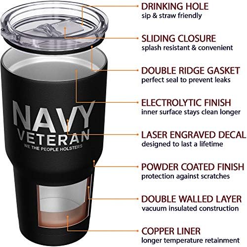 We The People Holsters - Navy Veteran Travel Mug - American Flag Coffee Tumbler - Military Double Insulated Tumbler - 30 oz
