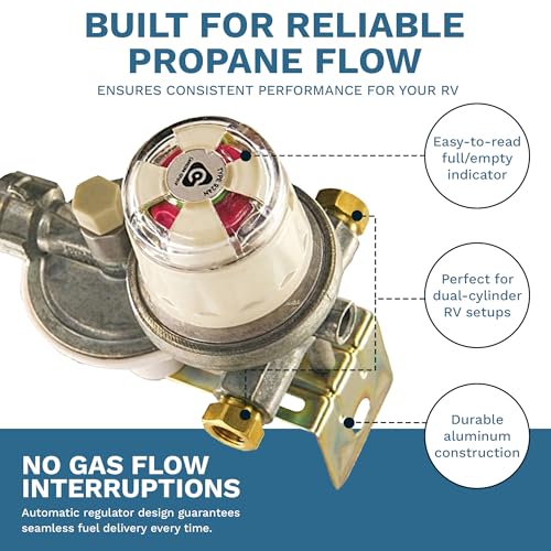 Kosan 924N RV Propane Regulator for RV Trailer, Auto Changeover Dual Cylinder Setup, 160000 BTU Capacity