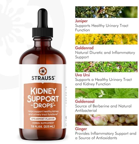 Strauss Naturals Kidney Support Supplement, Spearmint, 225 ml | Herbal Cleanse & Detox, Supports Urinary Tract Function, Non-GMO