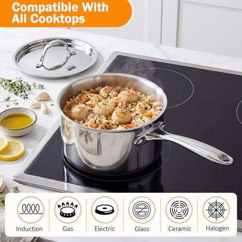 Cooks Standard Multi-Ply Clad 1.5 Quart Stainless Steel Saucepan with Lid, Small Kitchen Induction Cooking Sauce Pot Pan, Dishwasher & Oven Safe, Compatible with All Cooktops