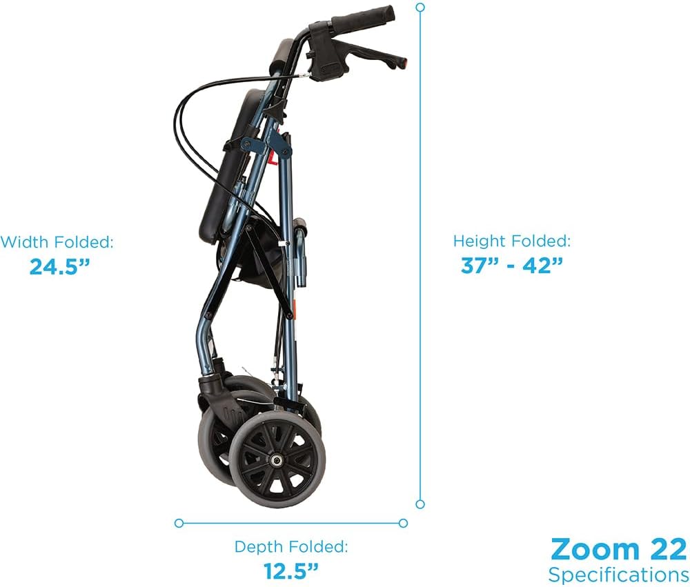 NOVA Zoom 22 Rollator Walker for Seniors, Rolling Walker with Locking Hand Brakes, Padded Seat & 8" Wheels, Lock N Load for Easy Transport & Storage, Adjustable Height 5'5"–6'1", Red