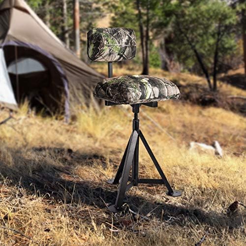 LDAILY Moccha 360 Swivel Hunting Chair, Camo Blind Chair with Detachable Backrest, Padded Seat, Height Adjustable Hunter Fishing Camping Stool