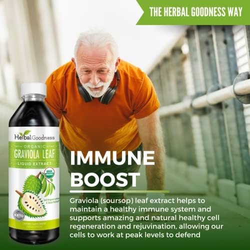 Herbal Goodness Soursop Graviola Liquid Drops Extract, Bitters 12Fl Oz | 15X Strength Organic Guanábana Hoja, Soursop Leaves Extract for Gut Health, Cell & Immune Support, Vegan, Non-GMO
