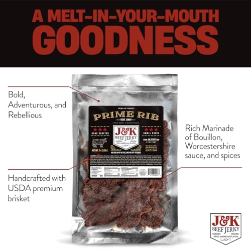 J&K Jerky Prime Rib Beef Jerky - Authentic American Made Slab Jerky for a Delicious Protein Snack - 7oz Big Bag of Jerky