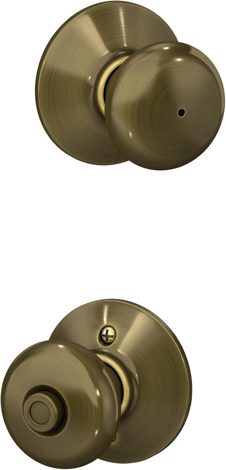 Schlage Plymouth Bed/Bath Privacy Door Knob with Lock, Satin Nickel | Interior bedroom or bathroom door knob with push button lock, Easy to install, Certified durability, Universal fit