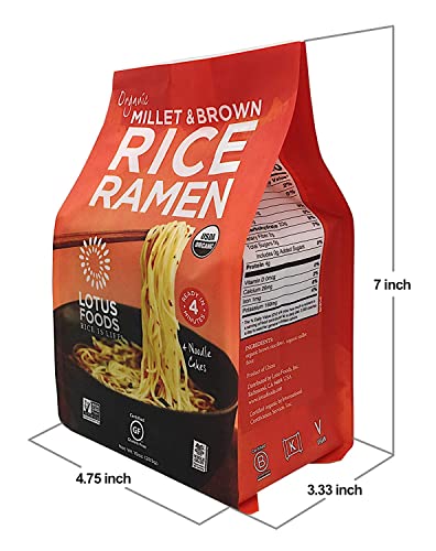 Lotus Foods Organic Millet and Brown Rice Ramen - 10 Oz Bag (Pack of 1) | Noodles, Gluten Free Instant Ramen Noodles, Vegan, Low Sodium, Made with Brown Rice Flour and Millet Flour
