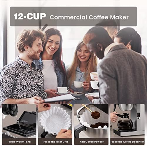 SYBO 12-Cup Commercial Pour Over Coffee Maker SF-CB-2GA | ETL Certified, Stainless Steel, Reusable Brew Basket, Spray Head, Fast Brewing