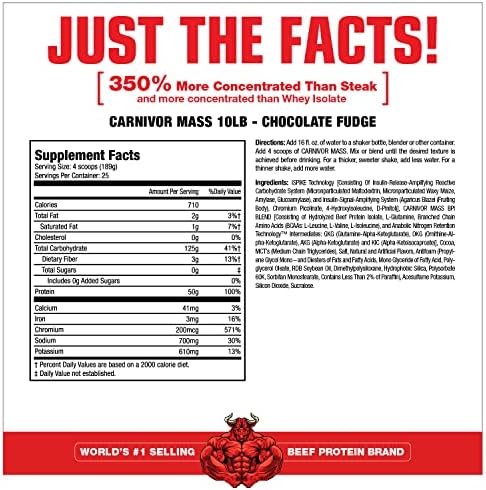 MuscleMeds CARNIVOR Mass Gainer Beef Protein Isolate Shake, 50 Grams Protein, 125 Grams Carbs, 0 Fat, 0 Sugar, Lactose Free, Halal Certified, Chocolate Peanut Butter, 6 Pound
