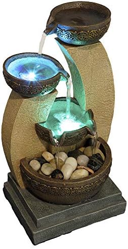 11" H Golden Tiered Bowl Fountain with Color Changing LED Lights with Adapter Brown