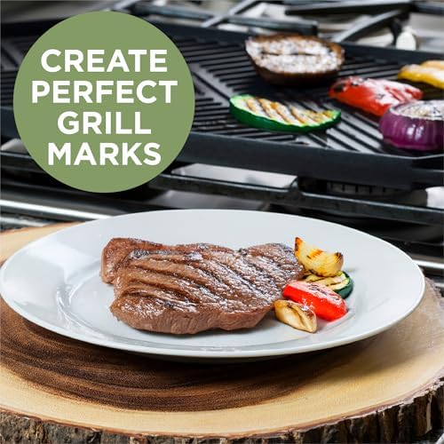 Ecolution Reversible Grill/Griddle Pan, Non-Stick, Dishwasher Safe, Double Burner Family Griddle Grill Pan Cookware, Cast Aluminum