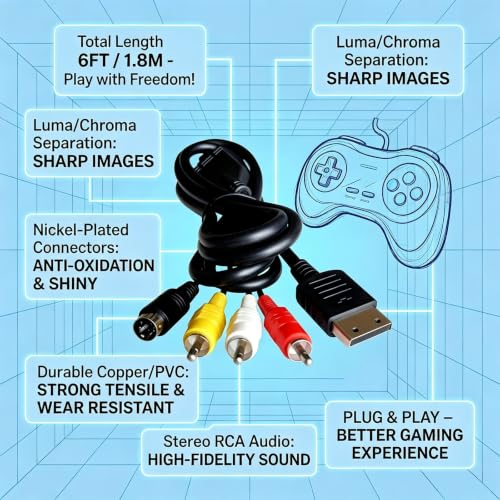 6FT S-Video Composite AV Cable Compatible with Sega Dreamcast | 6FT Plug and play S-Video AV cable Compatible with Sega Dreamcast DC128. Luma/chroma