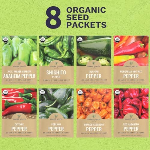 Organic Hot Pepper Seeds Variety Pack - 8 Individual Packs - 2026 Season - Habanero, Jalapeno, Cayenne