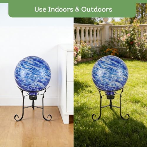 Lily's Home Glass Gazing Ball, A Colorful Addition to Any Garden or Home, Ideal As a Housewarming Gift. 10 Inch (Calming Water)