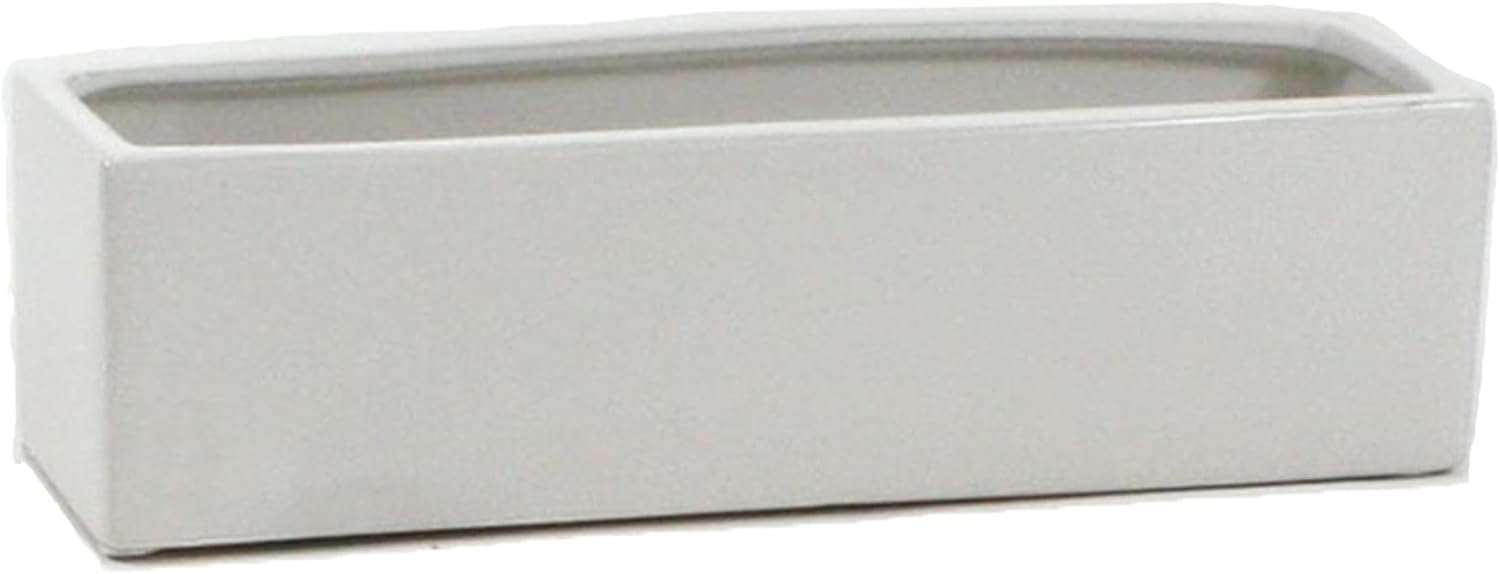 WGVI Long Rectangle Ceramic Planter Vase in White 14" x 4" x 4"H, Rectangular Box Block Terrarium Pot, Flower Arrangement, Tabletop Centerpiece