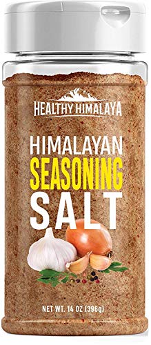 Himalayan Seasoning Salt with Pepper, Garlic, and Onion – Natural Himalayan Pink Salt for Grilling, Cooking, and Finishing – 14 oz Shaker