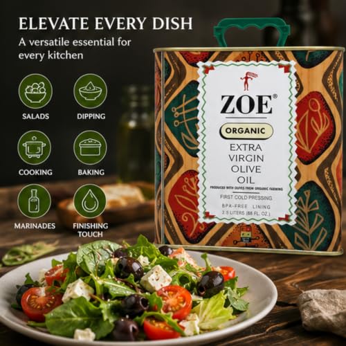 ZOE Extra Virgin Olive Oil 3L (101.4 fl oz) | Freshly Harvested, First Cold-Pressed | High Polyphenol, Hand-Selected Olives from Spain | Fruity Flavor, Rich Aroma | BPA-Free Tin