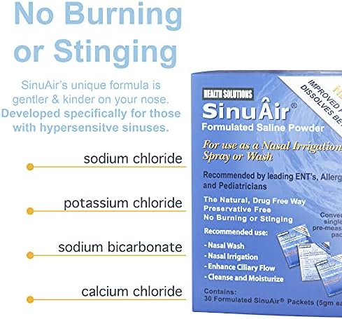 SinuAir Sinus Rinse Salt Solution - Saline Powder for SinuPulse System, Neti Pot Flush, Nasal Wash Squeeze Bottle, & Nose Irrigation, Enhanced Formulation & Cleaning for Sinuses, 180 Packets