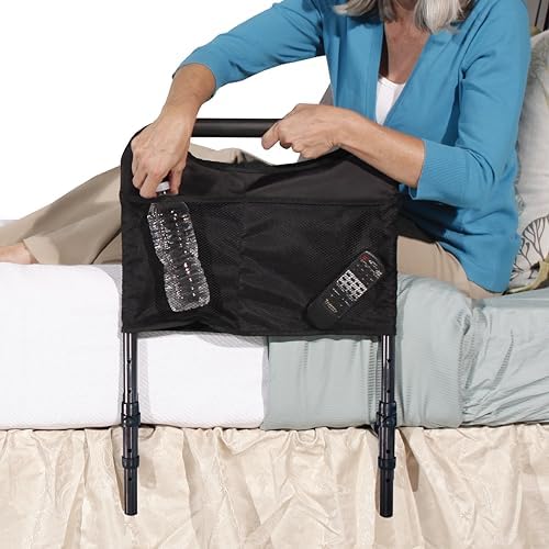 Able Life Bedside Safety Handle, Padded Stand Assist Railing for Seniors, Height Adjustable Bed Rail with Pouch for Elderly Adults, Fits King, Queen