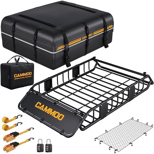CAMMOO 54"x34" Roof Rack Basket Removable Fairing & Support Bars for Kayaks | All-In-One Kit Includes 15 Cu.Ft. Waterproof Bag, Cargo Net
