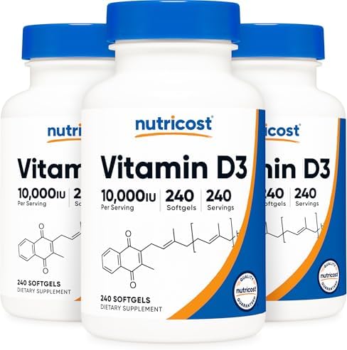 Nutricost Vitamin D3 (10,000 IU) 240 Softgels, GMO-Free, Potent | Gluten Free Vitamin D