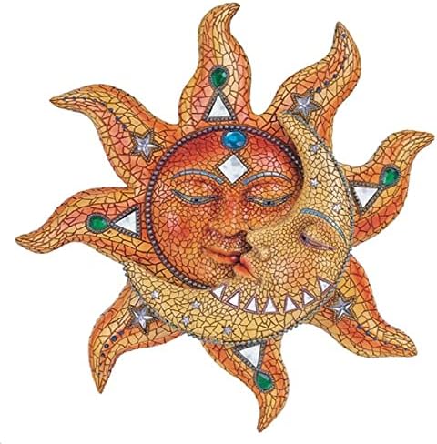 George S. Chen Imports Polyresin Orange Mosaic Face Sun with Yellow Mosaic Moon, 13", Multicolor (SS-G-63046)