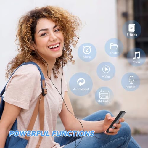 AGPTEK A02S 16GB MP3 Player, 65 Hours Playback Music Player, Dark Blue | Lossless Sound, Supports up to 128GB