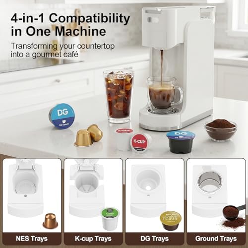 Single-Serve Coffee Maker, 4 in 1 Hot and Iced Coffee Machine, 20-Bar Espresso Coffee Maker for Ground Coffee, K-Cup Pod, NES Original and DG Pod