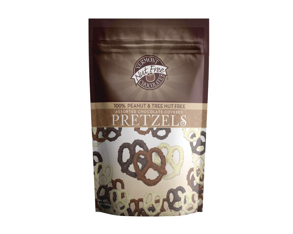 Vermont Nut Free Chocolates Dark Chocolate Covered Mini Twist Pretzels | 7 Ounce Bag, Peanut And Tree Nut Free, Egg-Free, Kosher Certified, Allergy Friendly, Safe for School Snacks